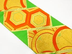 アンティーク　松青海波に重ね亀甲模様織り出し袋帯（着用可）